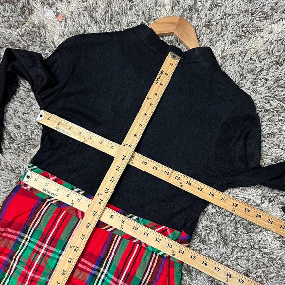 Vintage 60s 70s Maxi Dress Red Quilted Tartan Plaid Black Long Sleeve Christmas - Picture 9 of 12